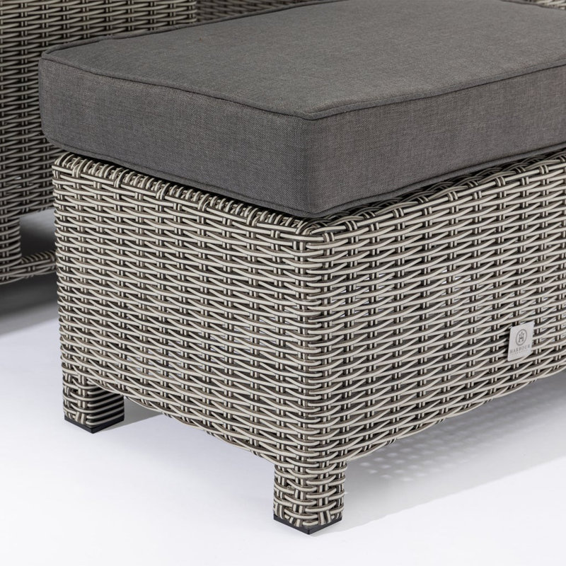 Sofia Rattan Rectangular Corner Dining Set with Rising Firepit Table in Grey