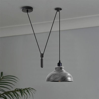 Pulley Pendant Light, Vintage Industrial Curvy Metal Shade with 2M Adjustable Cord for Kitchen Island, Dining Room, Bar, Café and Home Lighting