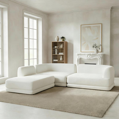 Canapé modulaire en forme de L de 115 po avec éponge et chaise longue entièrement compressée à haute densité, ensemble de 3 pièces à assise profonde, faisant face à la droite et assemblé, parfait pour le salon ou le salon