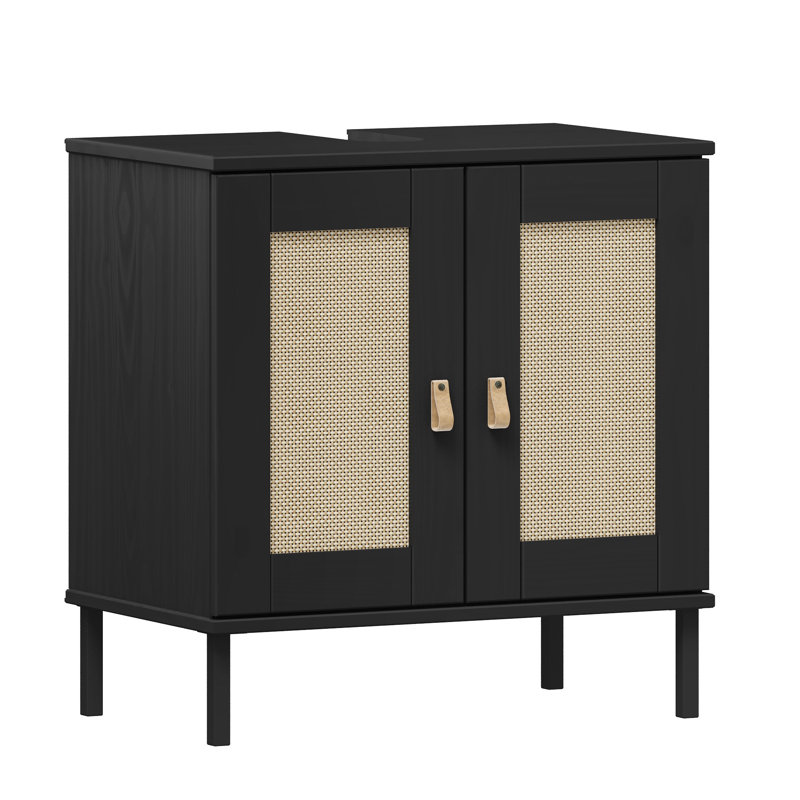 Vanity unit 62 cm Havant solid pine lacquered bathroom cabinet, Black