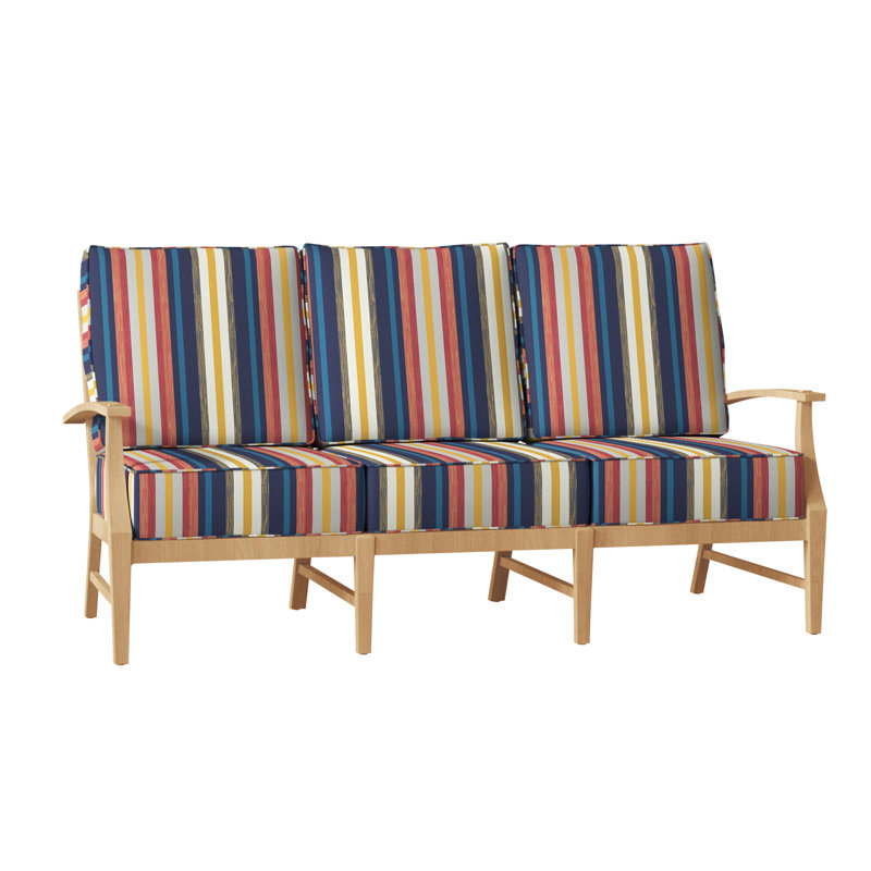 Croquet 75.75" Wide Outdoor Teak Patio Sofa with Cushions, Natural Teak, Welt, Herringbone Sand