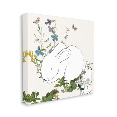 Lapin endormi, jardin de papillons doux