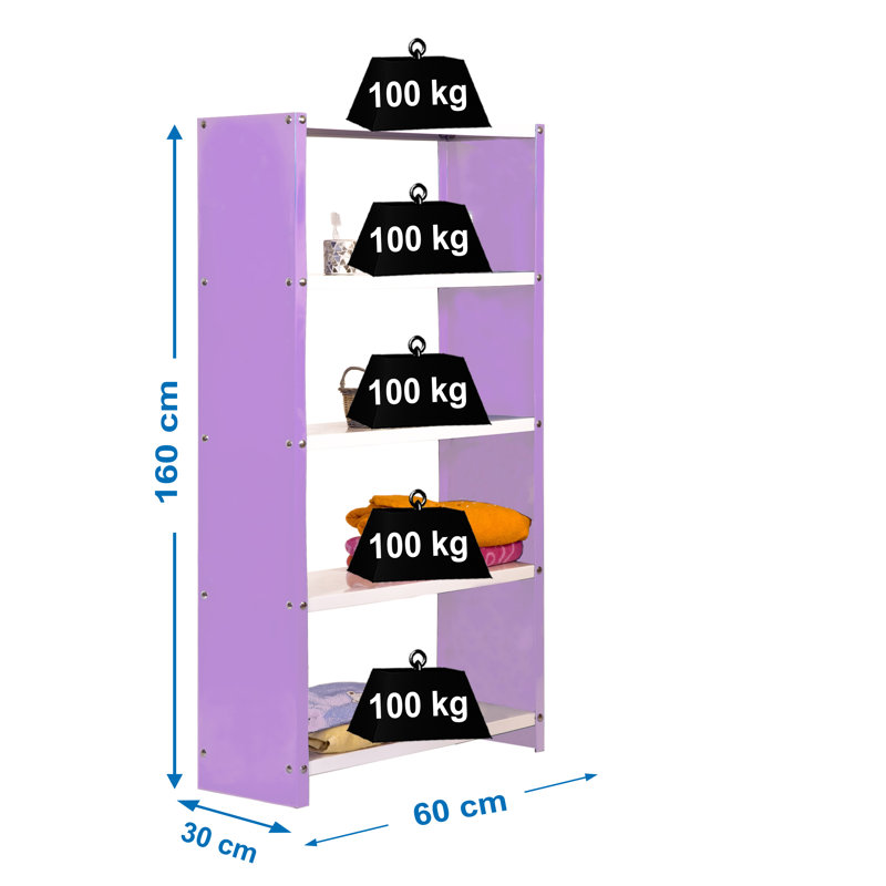 Vandermark Steel Height -Adjustable Shelving Unit, Violet/White, 160cm H x 60cm W x 30cm D