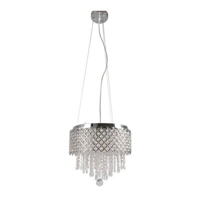 5-Light Chrome Metal Chandelier With Clear Crystals