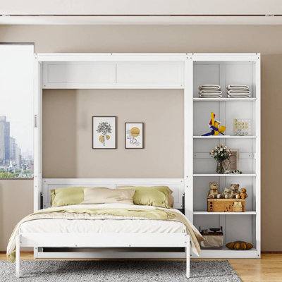 Grand lit escamotable mural avec tablettes personnalisables modernes - Solution de rêve peu encombrante