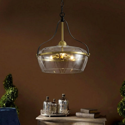 Luminaire suspendu pour îlot de cuisine 3 lumières en verre transparent Auralux pour salle à manger