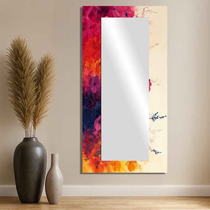 Garden Plants Symphony In Bright Splashes - Floral Decorative Mirror Wall Art - Printed On Metal, 28" x 55"
