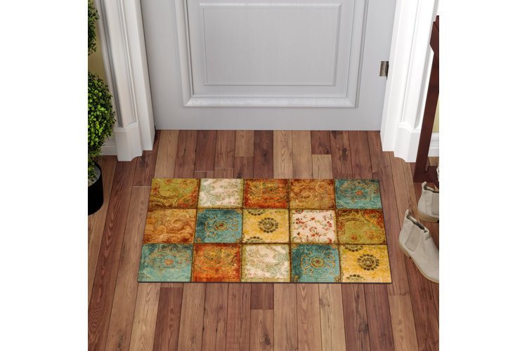SantaMonica Patchwork Tufted Orange/Teal Area Rug