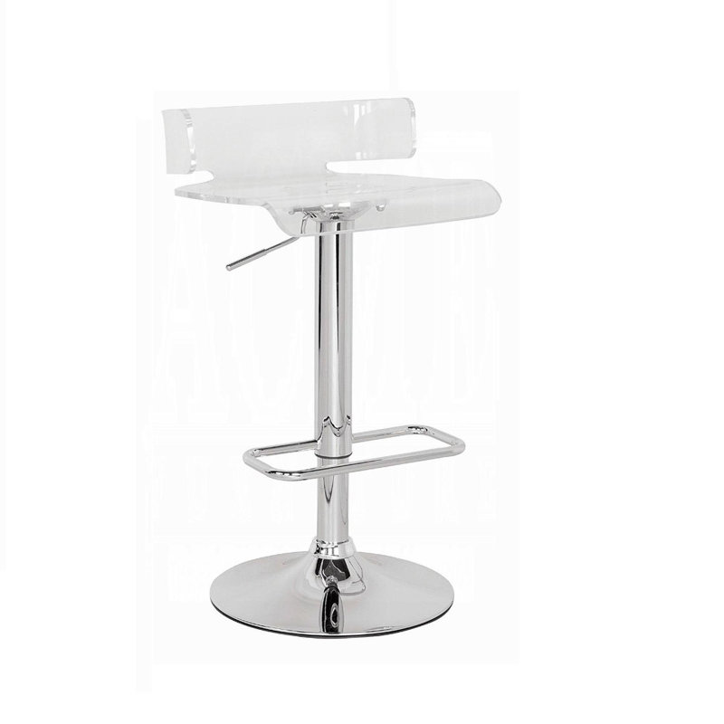 Tabouret de bar réglable en hauteur avec siège pivotant en acrylique transparent et chromé, mobilier de cuisine moderne 1 pièce au design épuré