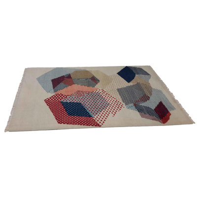 Abstract Handmade Rectangle 6'1" x 9' Wool/Cotton Area Rug in Ivory
