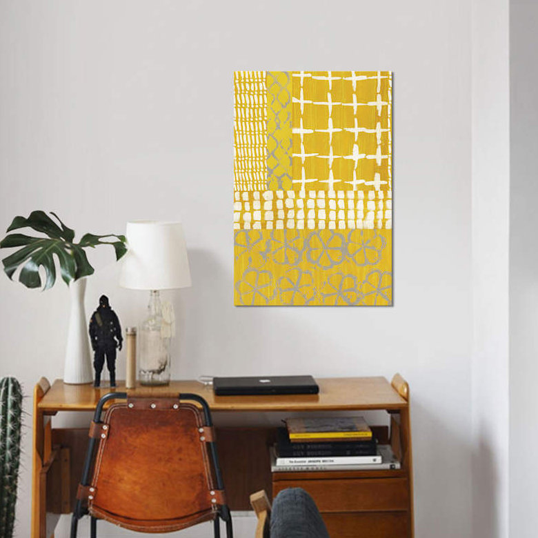 «Golden Blockprint I», impression sur toile, H 26 po x l 18 po x P 1,5 po, Toile tendue, Pas de tapis