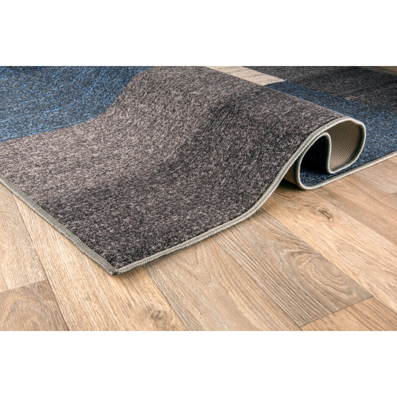Tapis bleu touffeté à motif géométrique Allyne, Rectangle 2 pi 7 po x 4 pi