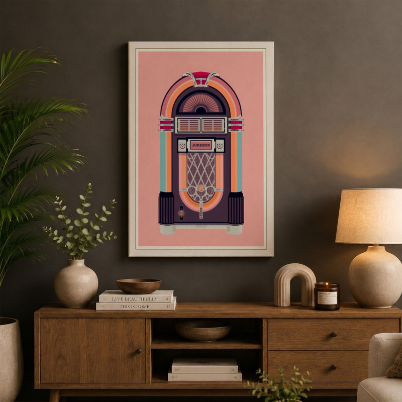 Jukebox Retro - Wrapped Canvas, 24x16 - 61.0 x 40.6 cm, Cream Border