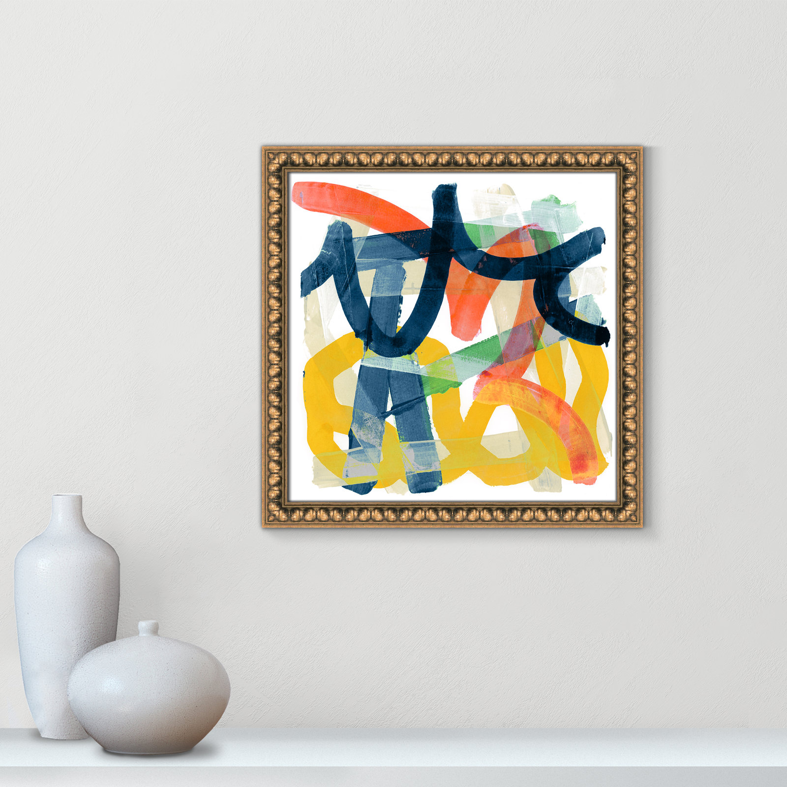 Shuffling by Cartissi - Picture Frame Painting, Gold Bead Framed, 18" H x 18" W x 1.13" D