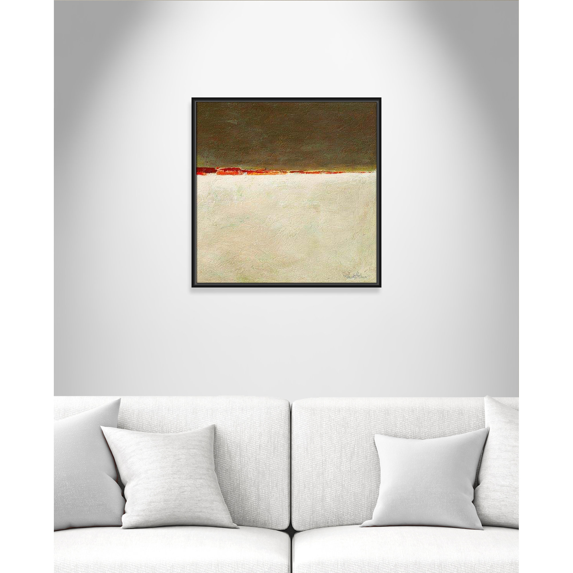 Orange Horizon I by Renate Holzner, 25.5'' H x 25.5'' W x 2'' D, Black Framed