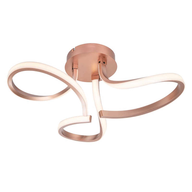Moss 3 Light Built-in, Integrated LED, Modern Curved Ceiling Light - 52x52x22cm, 3 step dimming, 3,000K Neutral white, Copper