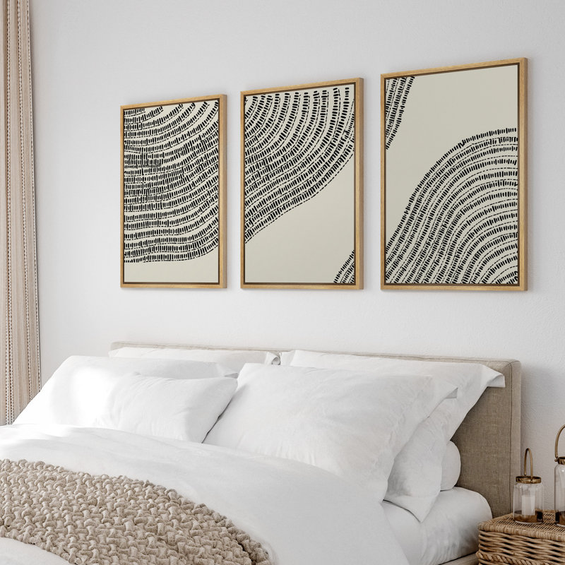Line Art, géométrique, arbre en bois, anneau, impression sur toile, 3 pièces, H 24 po x l 48 po, Cadre naturel flottant