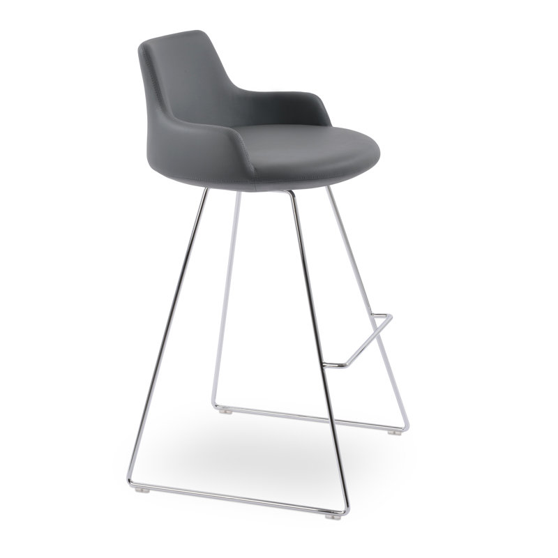 Tabouret de bar et de bar Dervish, gris, Chrome, Tabouret de comptoir (siège d'une hauteur de 24,5