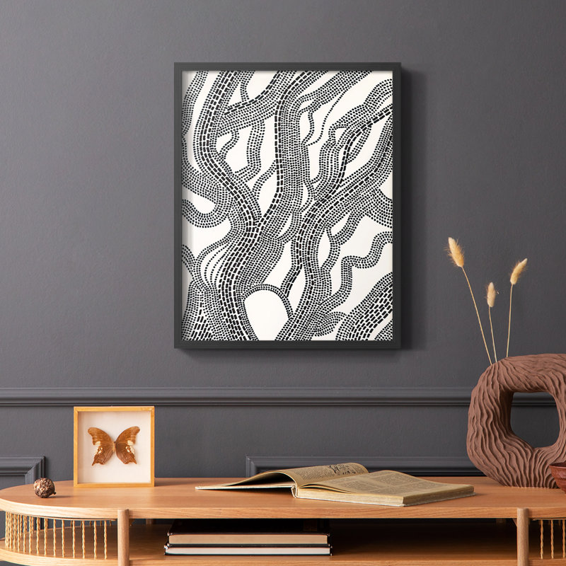 «Dots and Dash I», reproduction encadrée - bois massif, Noir, H 20 po x l 16 po