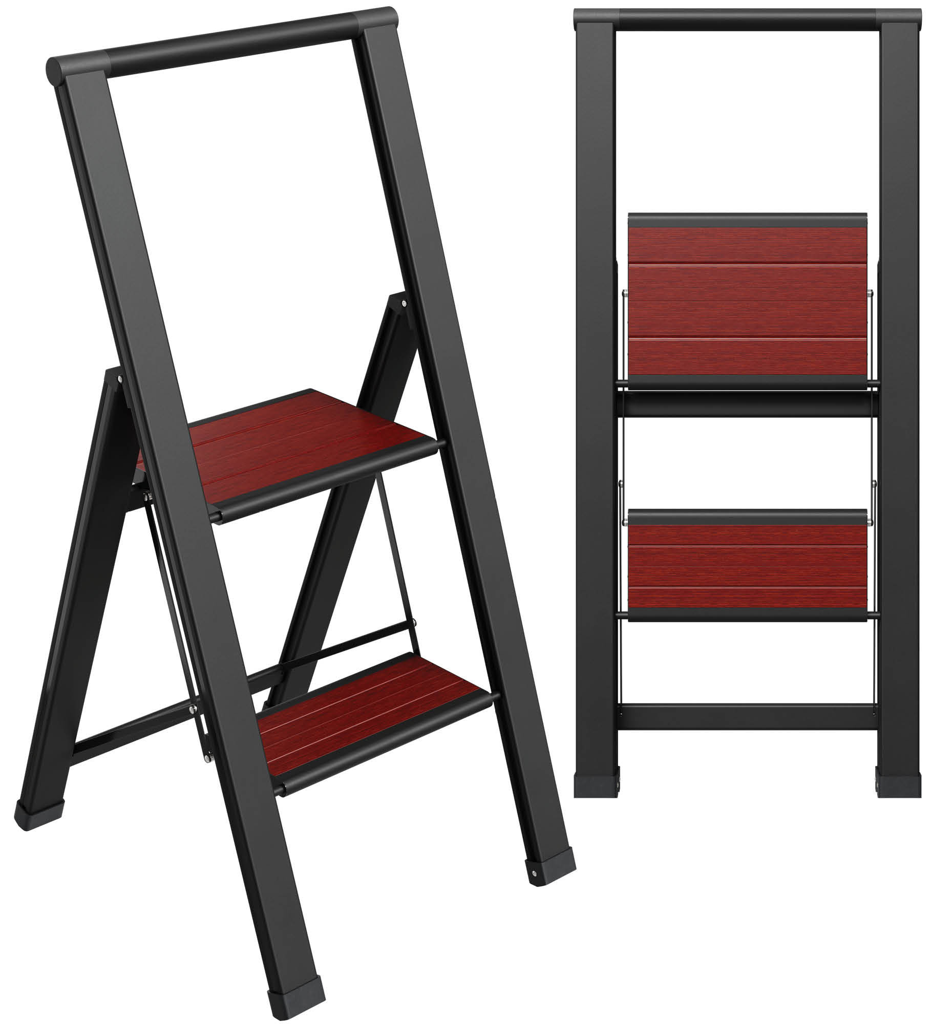 Sorfey Premium 2 Step Modern Mahogany Ladder. Lightweight, Ultra Slim ...