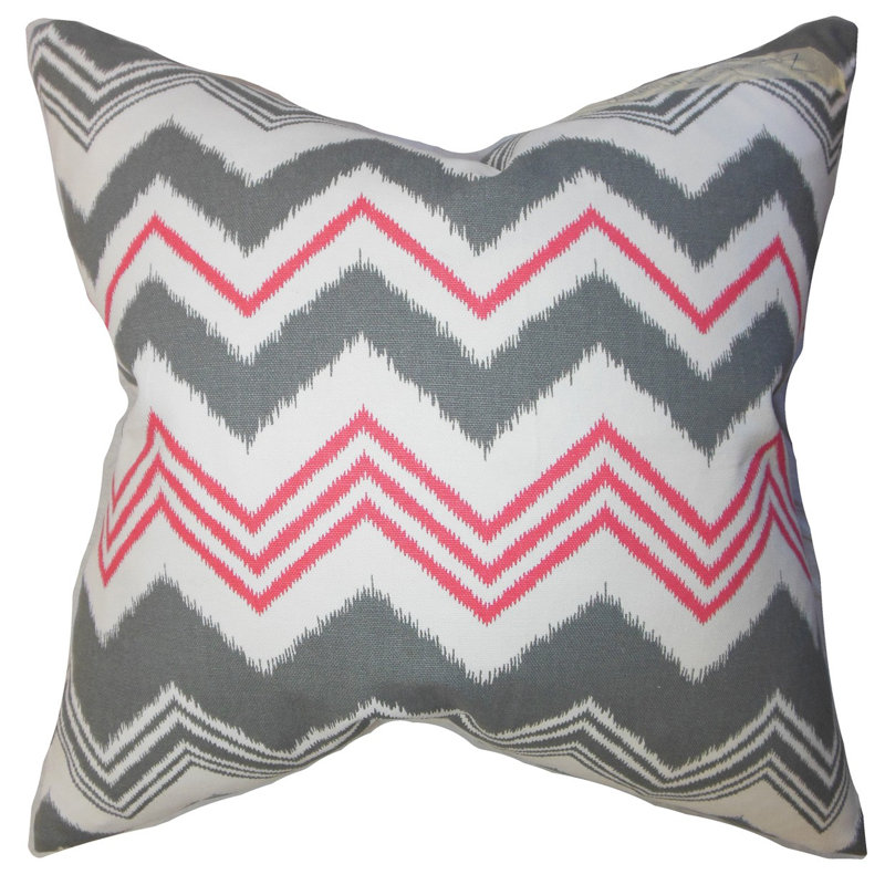 Cotton Chevron Sham Set, Euro, Gray/Flamingo