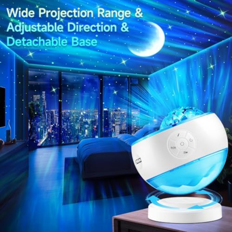 Projecteur Iceberg Northern Lights, projecteur White Galaxy avec Bluetooth | 300 modes d'éclairage, 15 bruits blancs, base amovible, rotation à 360 °, aide au sommeil et cadeau de décoration de chambre à coucher