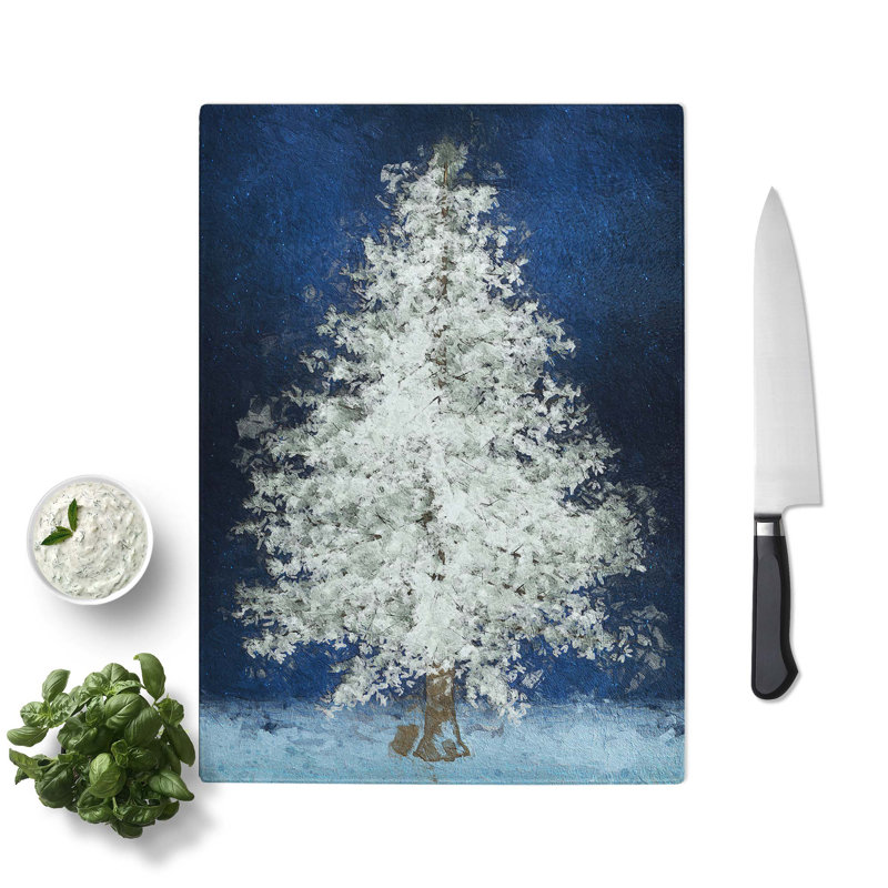 Tempered Glass Tree at Winter Cutting Board, 20 cm W x 28.5 cm L