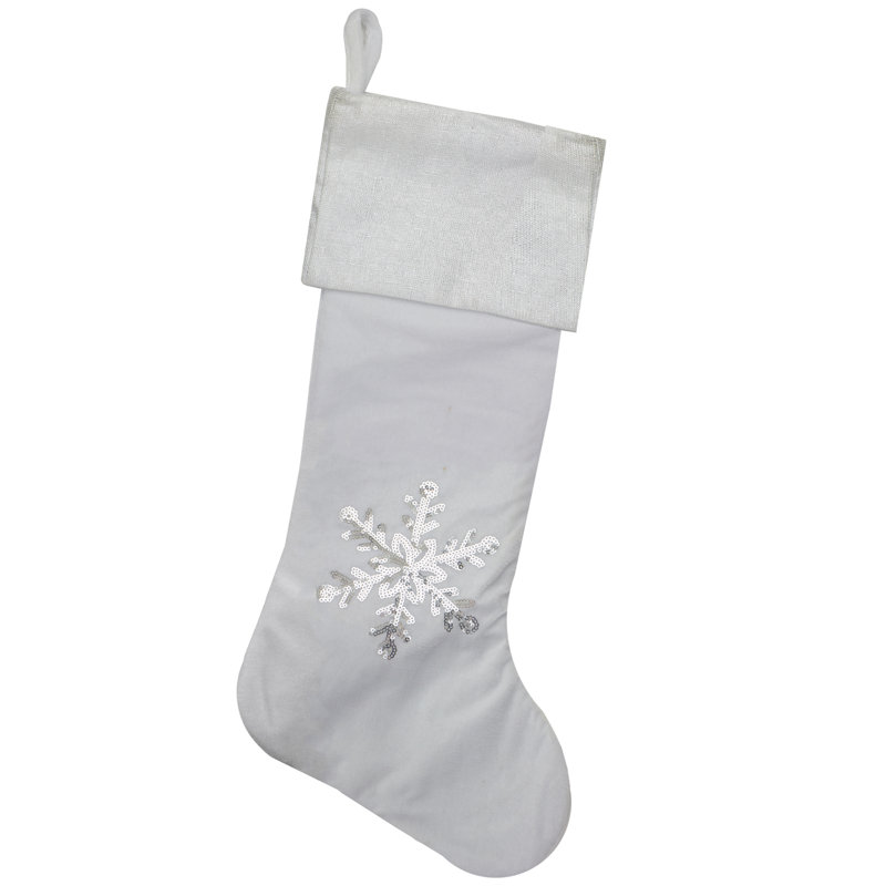 Chaussette de Noël blanche 20 "avec paillettes argentées