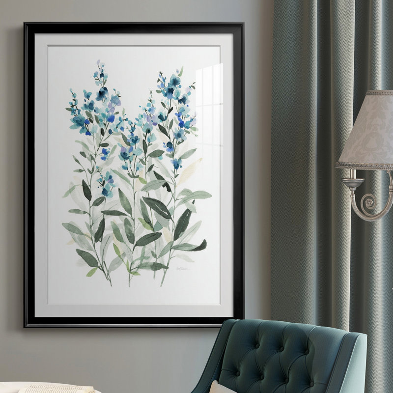 Delicate Blue Botanical II - peinture encadrée, H 26,5 po x l 36,5 po x P 1,5 po, Noir