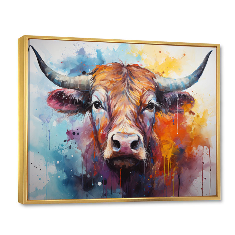 «Keajia Cow Majestic Bovine Collage I», reproduction rectangulaire sur toile, H 12 po x l 20 po x P 1 po, Cadre flottant doré