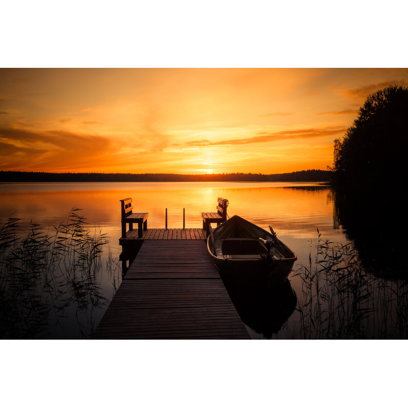 Sunset Over Lake - Wrapped Canvas Print, 30cm H x 46cm W x 3.8cm D