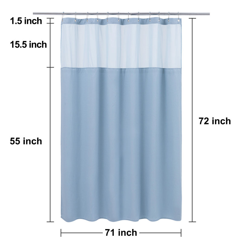 Rideau de douche Waffle Weave avec doublure à encliqueter, 12 crochets inclus, H 72 po x l 71 po, Bleu brouillard