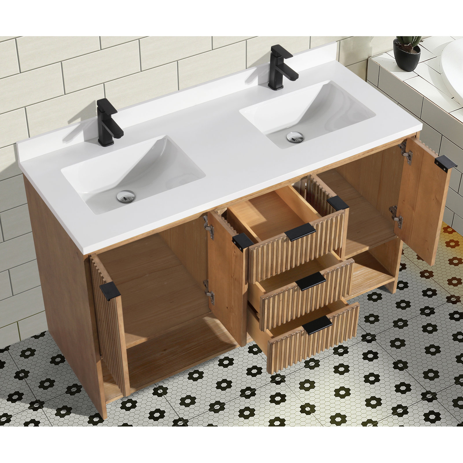 55'' Double Bathroom Vanity, Weathered Fir