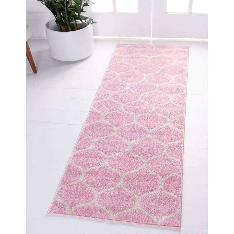 Llanet Geometric Area Rug, Runner 2' x 10', Pink