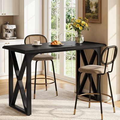 Table de bar industrielle de 55 po avec pieds en métal robustes, table de salle à manger à hauteur de comptoir pour petit espace, salle à manger, cuisine