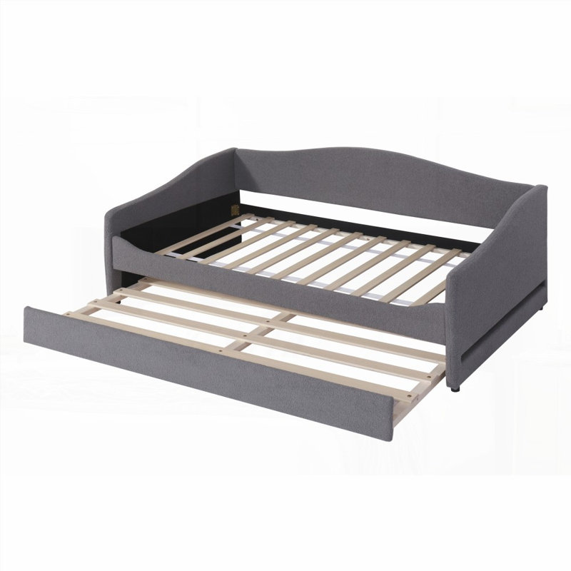 Lit de jour simple rembourré avec rayures légères et gigogne, gris - aucun sommier requis, support solide, Gris
