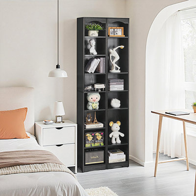 Ensemble de 2 bibliothèques hautes et étroites avec tablettes réglables, bibliothèque de rangement mince à 8 niveaux avec dispositif anti-basculement, étagère de rangement sur pied pour petits espaces