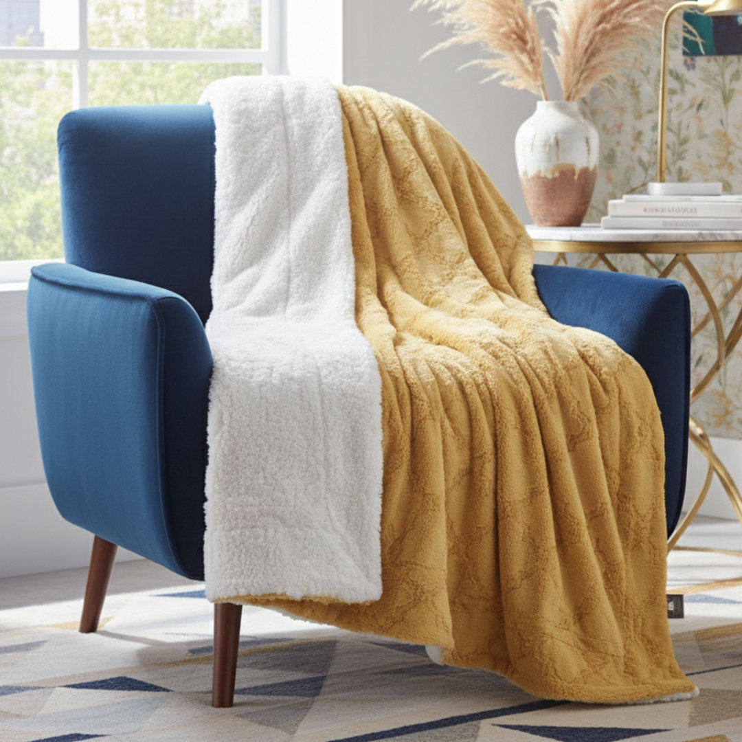 Yellow Sherpa Moroccan Lattice Faux Fur Blanket Tache Home Fashion