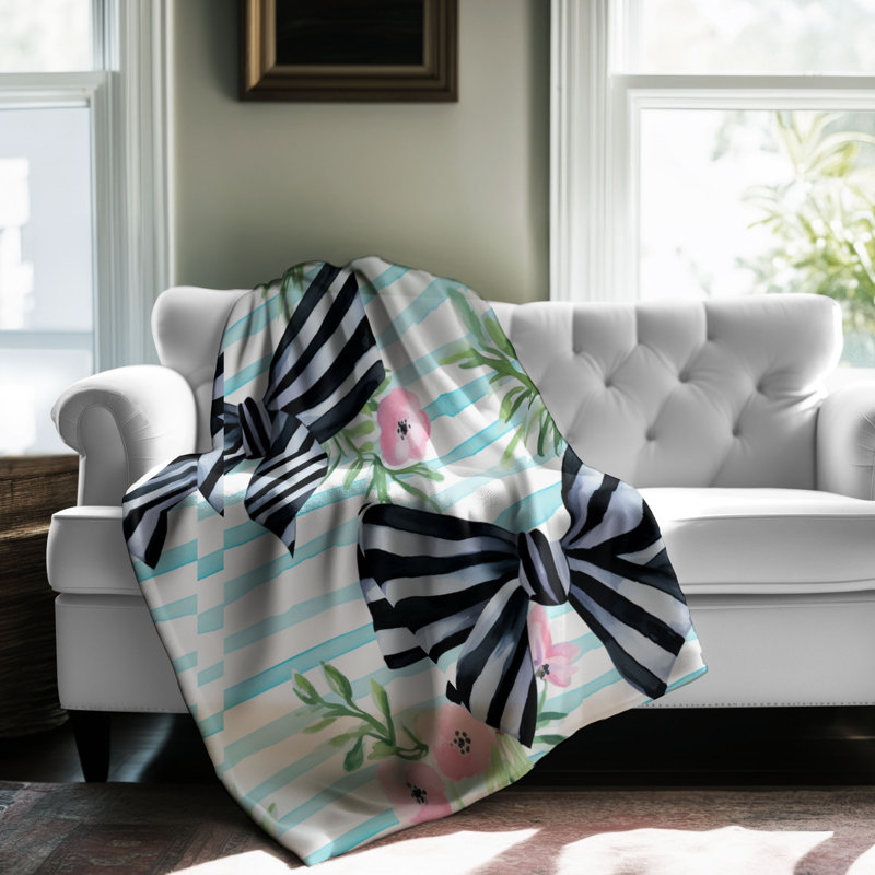 Black Bow Stripes - 1 pièce Sherpa Premium, Grand lit