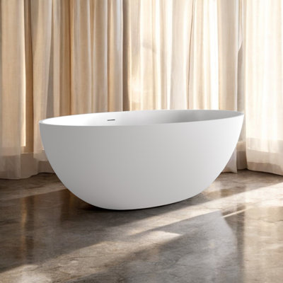 Baignoire autoportante 67 po. X 39 po. En résine solide avec trop-plein et bonde escamotable