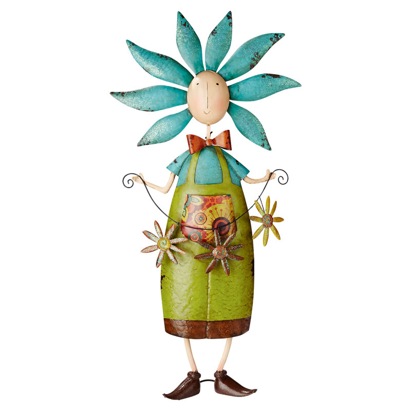 Statue de jardin pour enfant fleur en métal