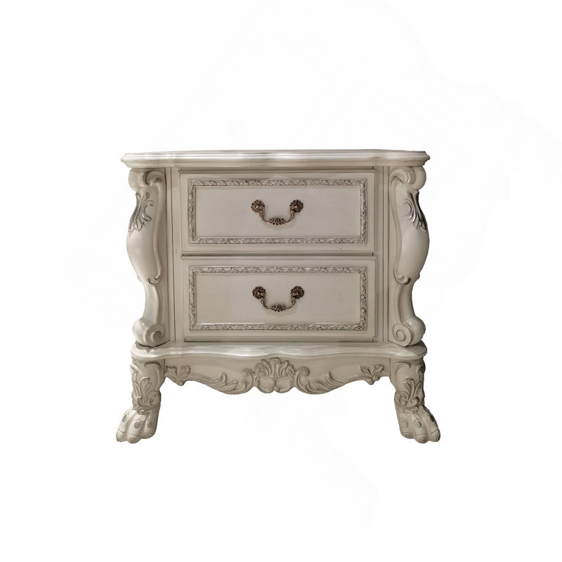 Table de chevet 2 tiroirs posidon, Blanc os