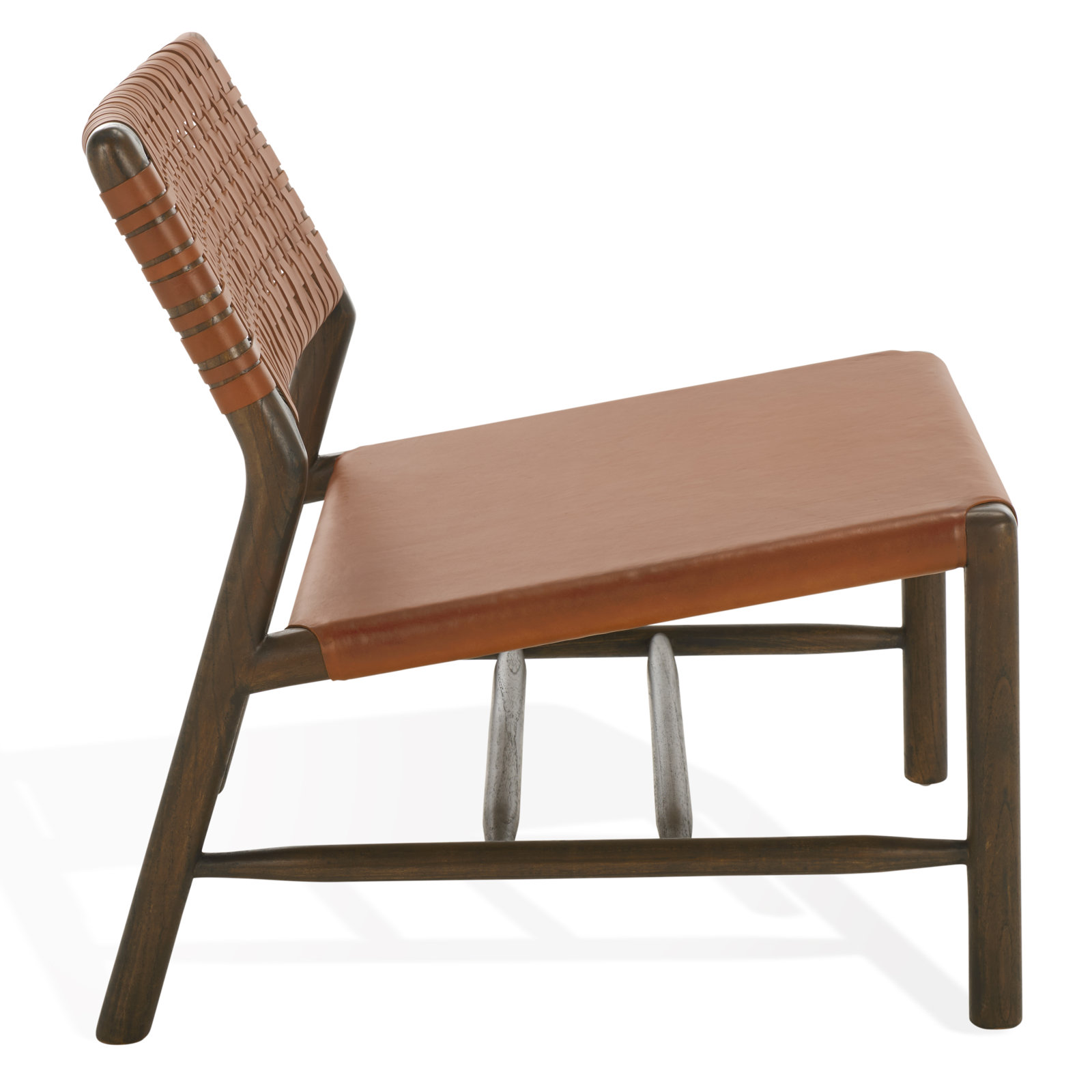 Genuine Leather Accent Chair, Brown Leather, Walnut