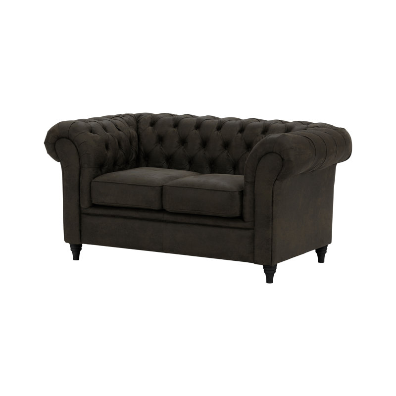 Littlehampton 3 Seater Faux Leather Chesterfield Sofa, Black, 30.7" H x 55.1" W x 30.7" D