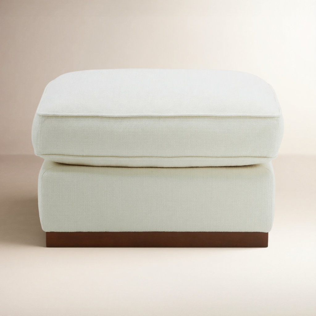 Bobbi 28'' Upholstered Ottoman, Flannigan Cotton White Performance Weave