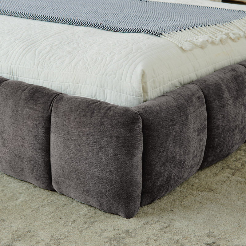 Très grande base de lit tapissier, King, Gris foncé