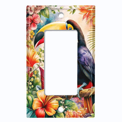 Couvercle de plaque d'interrupteur en métal; Chaise berçante GFI 1 taille US standard - Toucan tropical