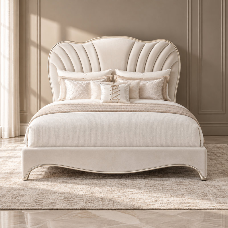 London Place Queen Velvet Bed – Pearl, Queen