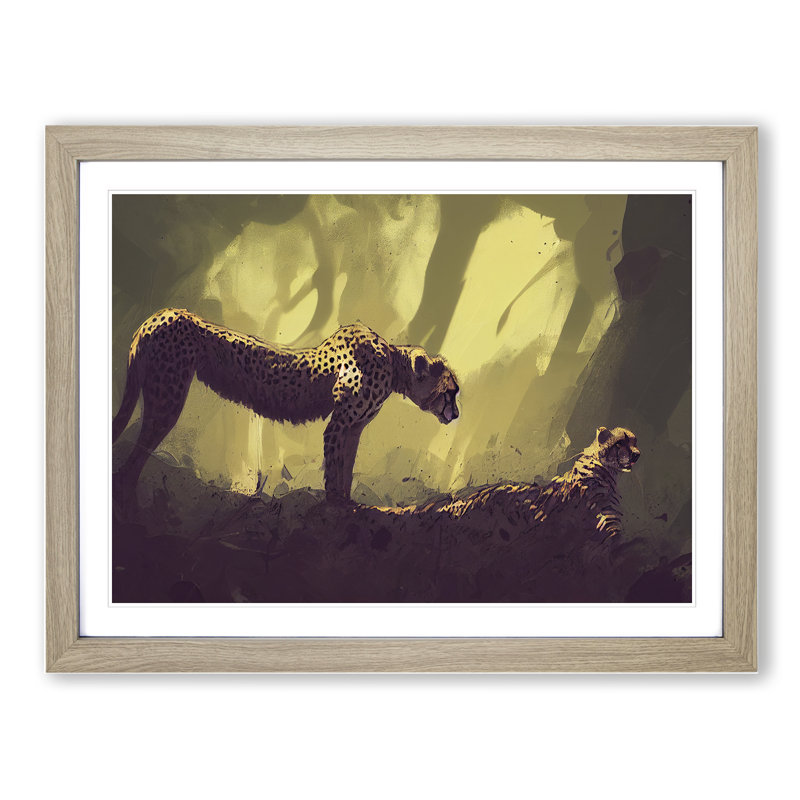 Two Cheetahs - Framed Print, 25cm H x 34cm W x 2cm D, Oak