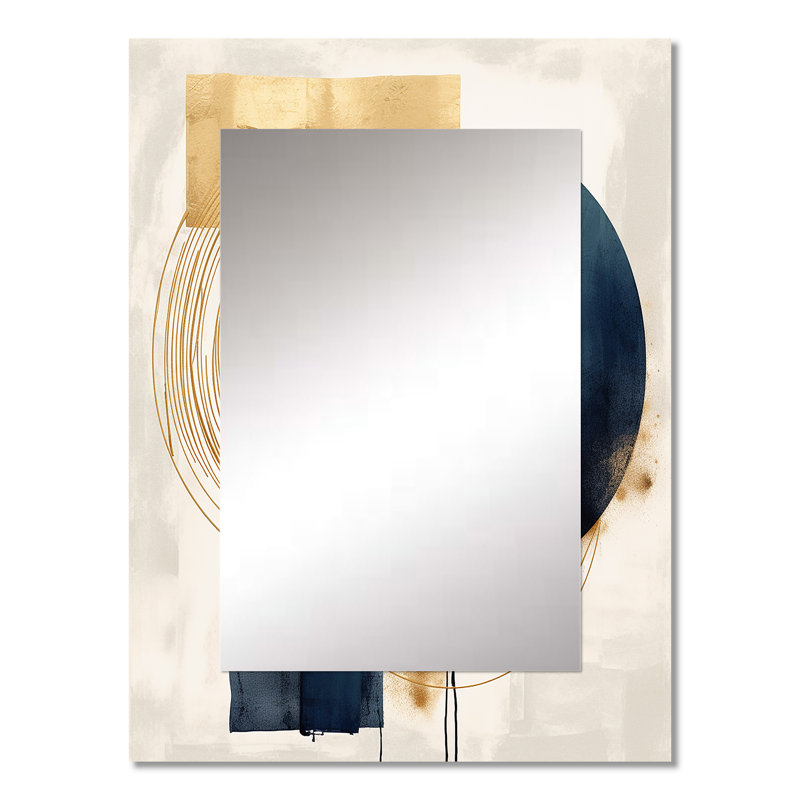 Moon Bliss On Delft Blue Sky Mid-Century II - Transitional Decorative Mirror, Gold Wall Mirror, Printed Metal Art, 32" x 24"